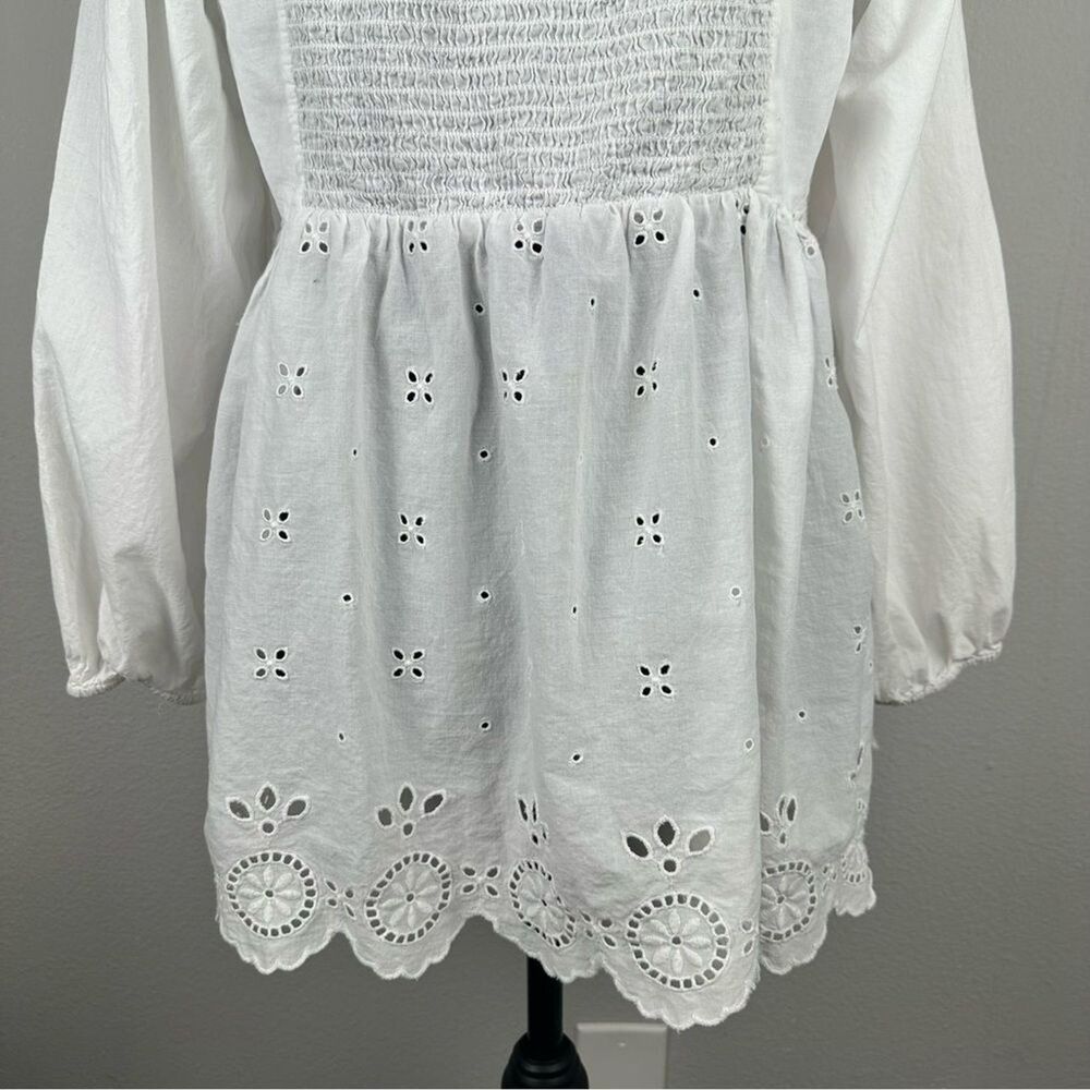 Old Navy Maternity Fit & Flare Top Womens Large White Sheer Embroidered Eyelet - Picture 9 of 12